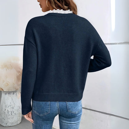 Selura™ | Lace Trim V-Neck Jumper