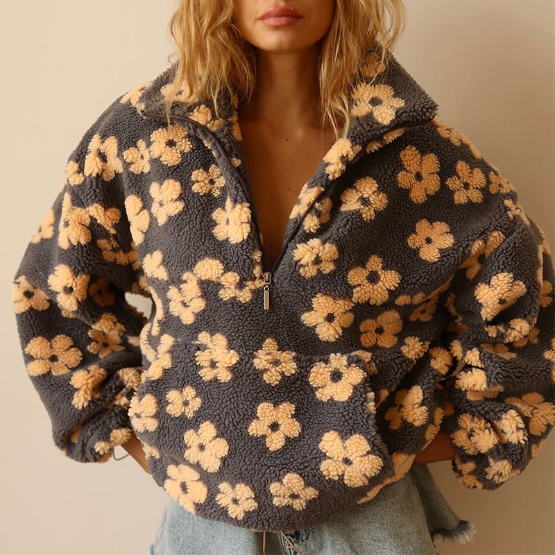 Florena™ | Floral Fleece Half-Zip Jumper
