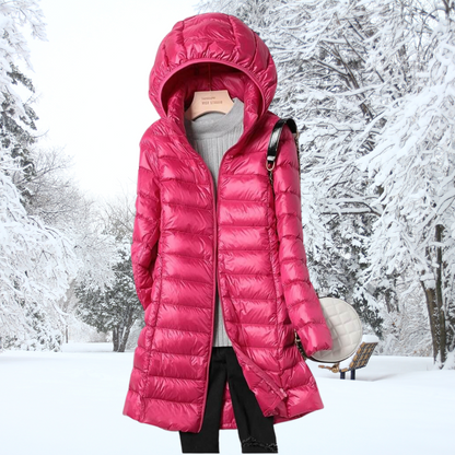 Feathra Ultralight Women's Down Jacket: Waterproof, Insulated, Detachable Hood