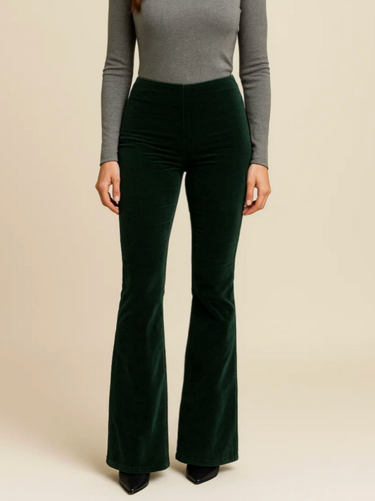 Chloe I High-Rise Stretch Corduroy Flare Pants - Vintage Retro Style